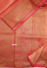 Bavanchi - Fusion of Banaras and Kanchi  Wavy body design with floral weaving border - Reddish Pink