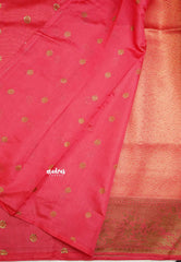 Bavanchi - Fusion of Banaras and Kanchi  Wavy body design with floral weaving border - Reddish Pink