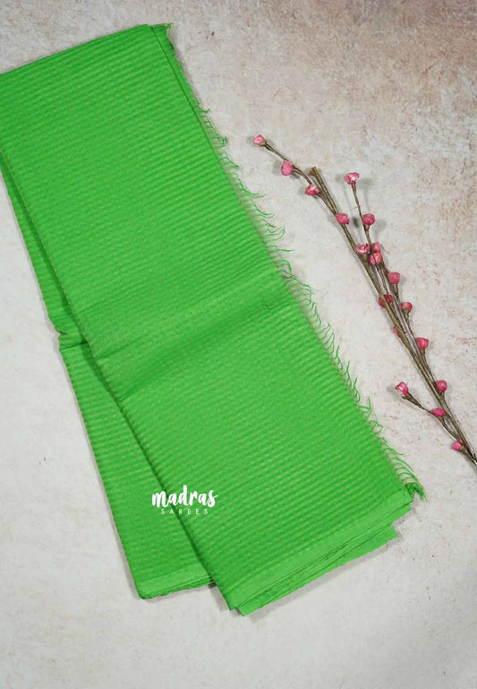 Parrot Green - Bengal Cotton Saree – Subtle Checks & Everyday Comfort no blouse