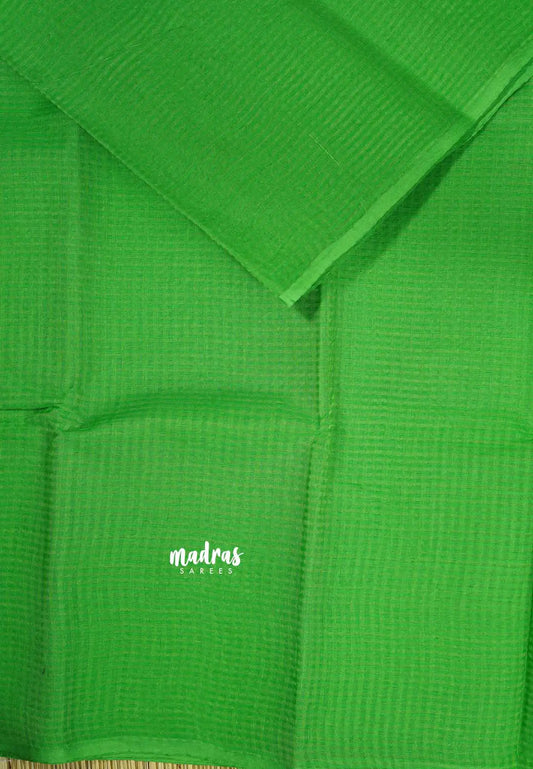 Parrot Green - Bengal Cotton Saree – Subtle Checks & Everyday Comfort no blouse