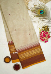 Karthigai silk cotton multi border with temple weaving  - Halfwhite