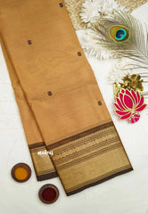 Karthigai silk cotton big border with rudraksham - Wheat brown