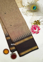 Karthigai silk cotton Rettapet border with temple weaving  - Milk chocolate