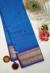 Karthigai silk cotton double border with temple weaving - Ananda blue