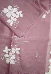 Organza silk with rich sequence work blouse combo - Pastel Onion pink