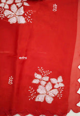 Organza silk with rich sequence work blouse combo - Bright red - Biggboss Soundarya