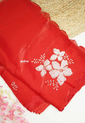 Organza silk with rich sequence work blouse combo - Bright red - Biggboss Soundarya