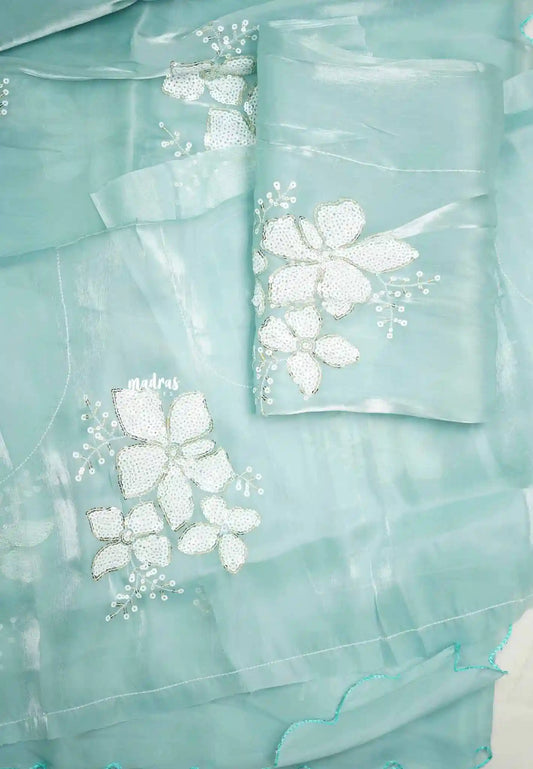 Organza silk with rich sequence work blouse combo - Pastel Blue