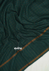 Bottle Green - Subbulakshmi - Sungudi 100 Count Saree zari Checks with Rettapetta Rudraksham Border with Blouse Combo - Best for Casual Wear | Summer Wear | School | College | Office wear