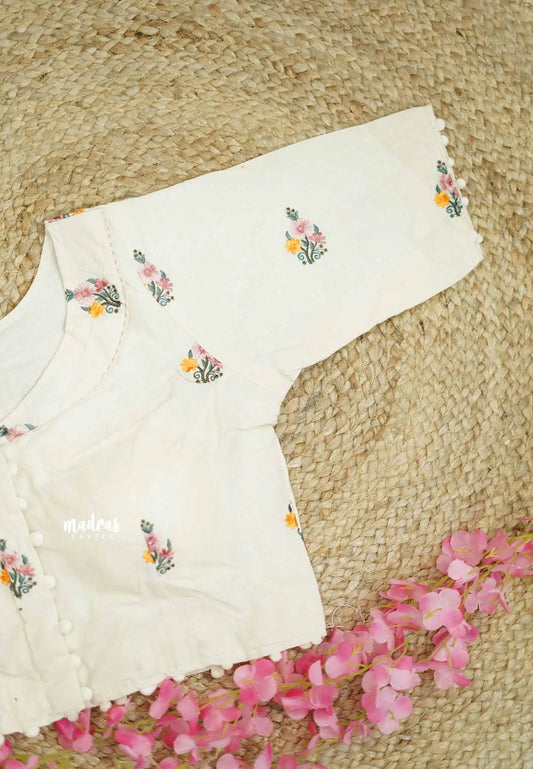 Camric cotton Creamy white embroidery work Readymade blouse Design 11