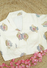 Camric cotton Creamy white Readymade blouse Collar blouse - Design 4