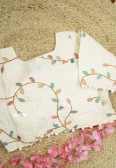 Camric cotton Creamy white Full embroidery work Readymade blouse Design 9