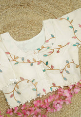 Camric cotton Creamy white Full embroidery work Readymade blouse Design 9