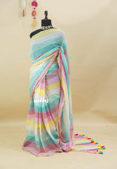 Dreamy Rainbow - Soft Mul cotton candy pop multicolor with No Blouse - Perfect for Office Wear