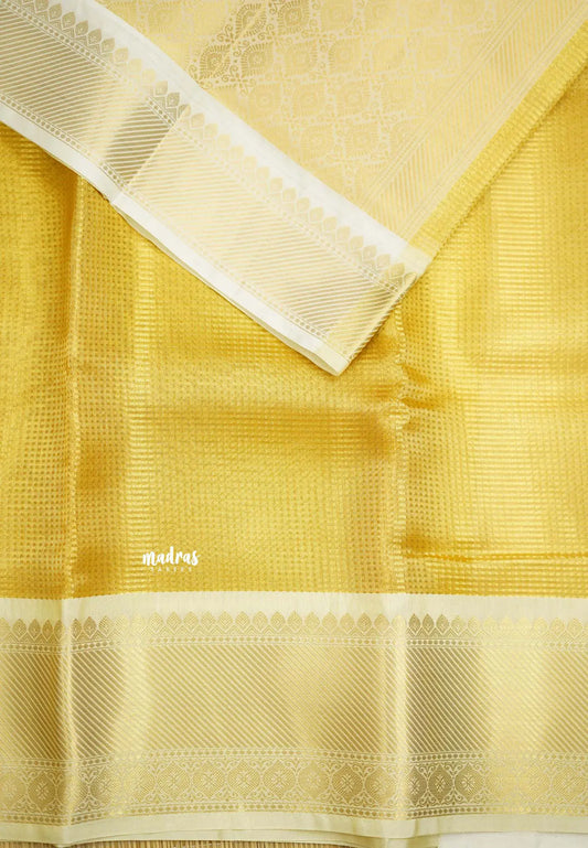 Kushboo -  Banarasi Tissue silk saree Dual shade - Golden Yellow