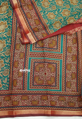 Kalanjali chanderi silk cotton kalamkari floral prints - Teal green