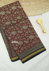 Kalanjali chanderi silk cotton kalamkari floral prints - Deep Maroon