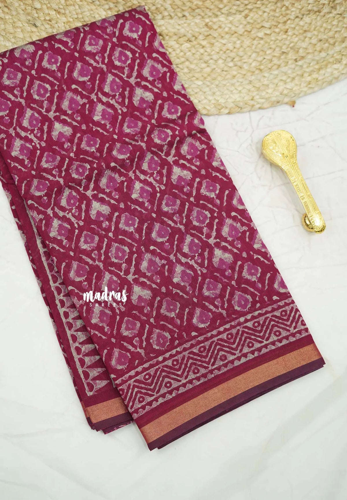 Kalanjali chanderi silk cotton bagru prints - Magenta pink