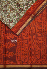 Kalanjali chanderi silk cotton kalamkari beige floral prints - Red flower