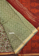 Kalanjali chanderi silk cotton kalamkari beige floral prints - Green flower