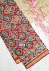 Isha - chanderi cotton with Ajrakh prints and tissue border - Deep Red