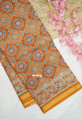 Isha - chanderi cotton with Ajrakh prints and tissue border - Mustard brown