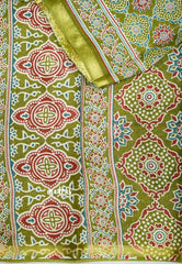 Isha - chanderi cotton with Ajrakh prints and tissue border - Sap green