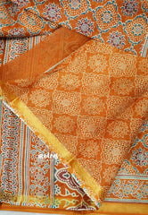 Isha - chanderi cotton with Ajrakh prints and tissue border - Mustard brown