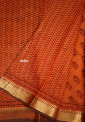 Chanderi silk with bagru Floral design - Rust orange