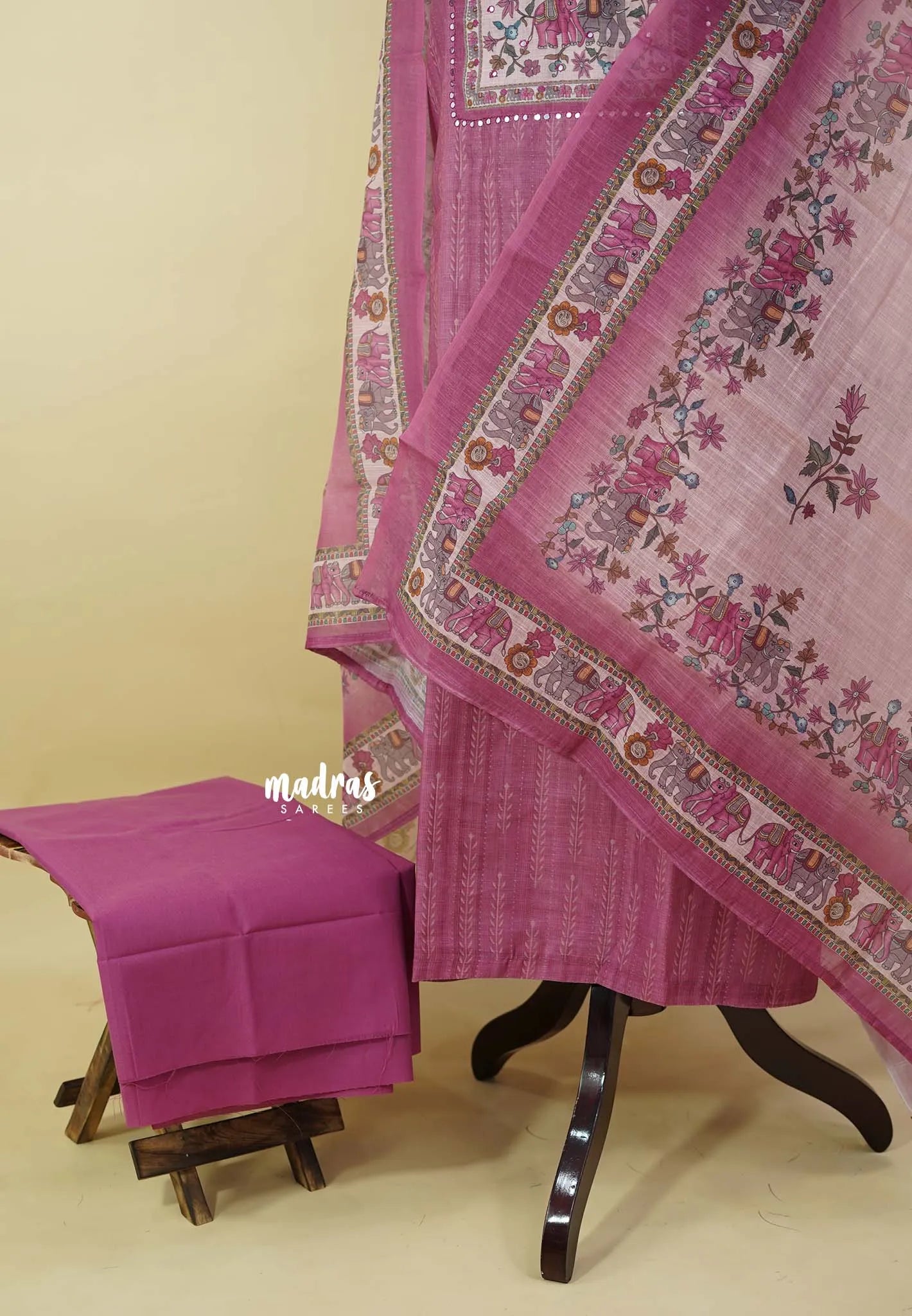 Amitha – Mystic Magenta Linen cotton salwar suit with digital printed dupatta cotton bottom