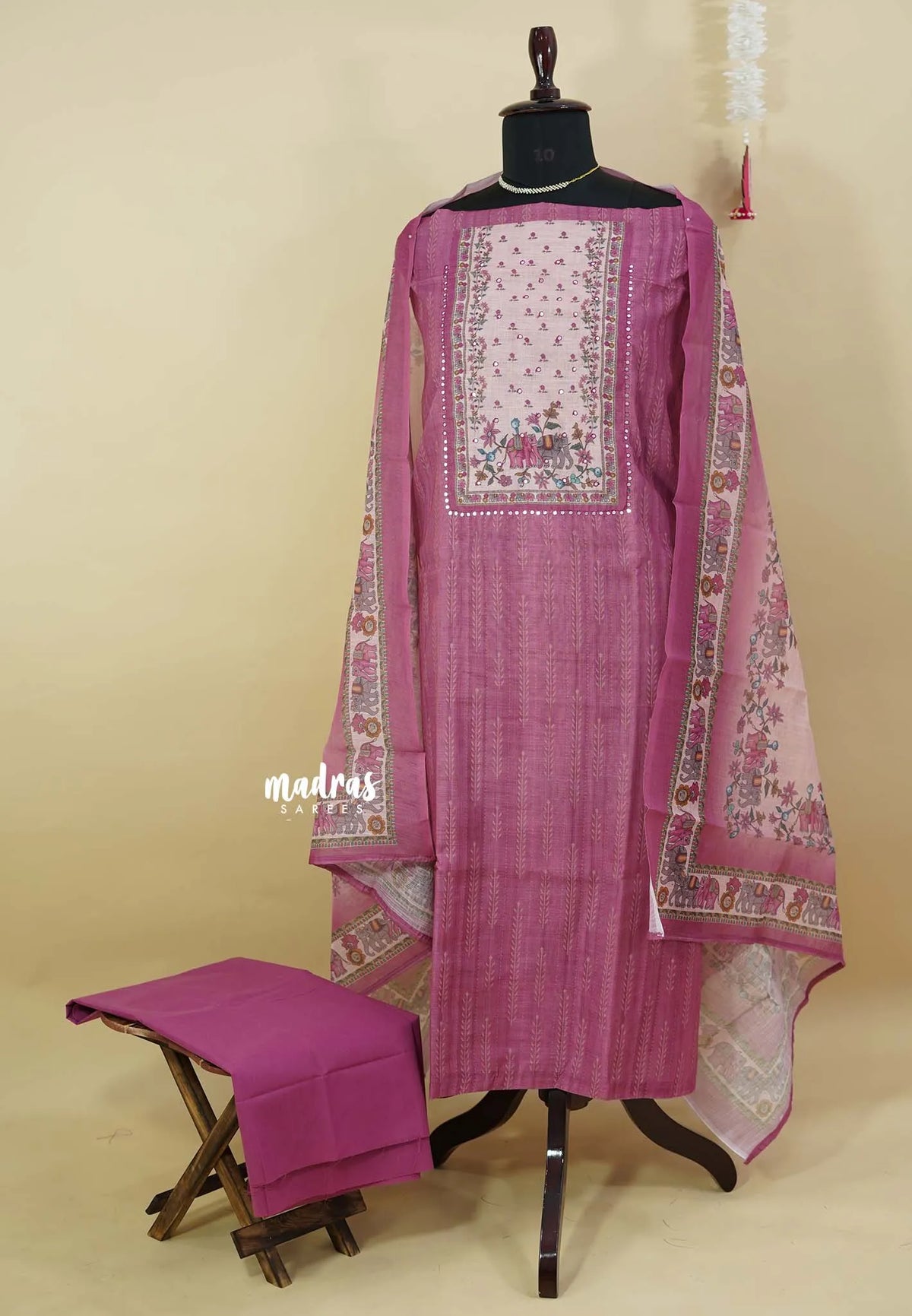 Amitha – Mystic Magenta Linen cotton salwar suit with digital printed dupatta cotton bottom