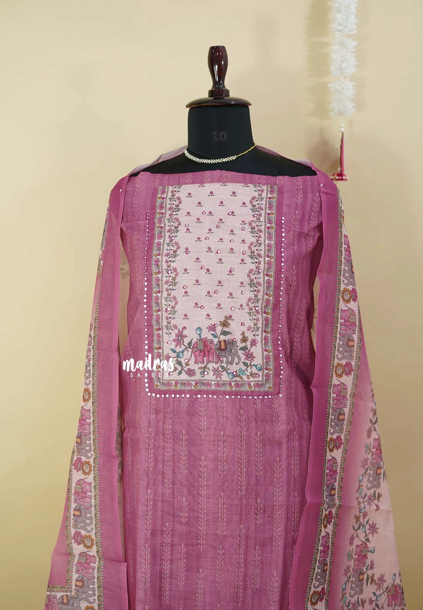 Amitha – Mystic Magenta Linen cotton salwar suit with digital printed dupatta cotton bottom