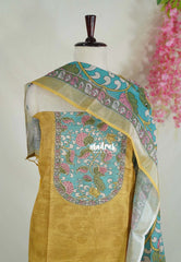 Amitha – Mustard Glow - Chanderi Silk with Kalamkari Prints and Kantha Stitch Work Salwar Suit