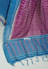 Amitha – Peacock Blue - Chanderi Silk Semi Stitch Neck with Ikkat Prints Salwar Suit 3 Piece Set