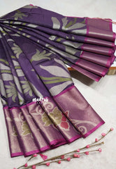 Moonlit Purple - Chandrika - Ikkat Pochampally Silk cotton with Tissue border