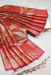 Red Ember - Chandrika - Ikkat Pochampally Silk cotton with Tissue border