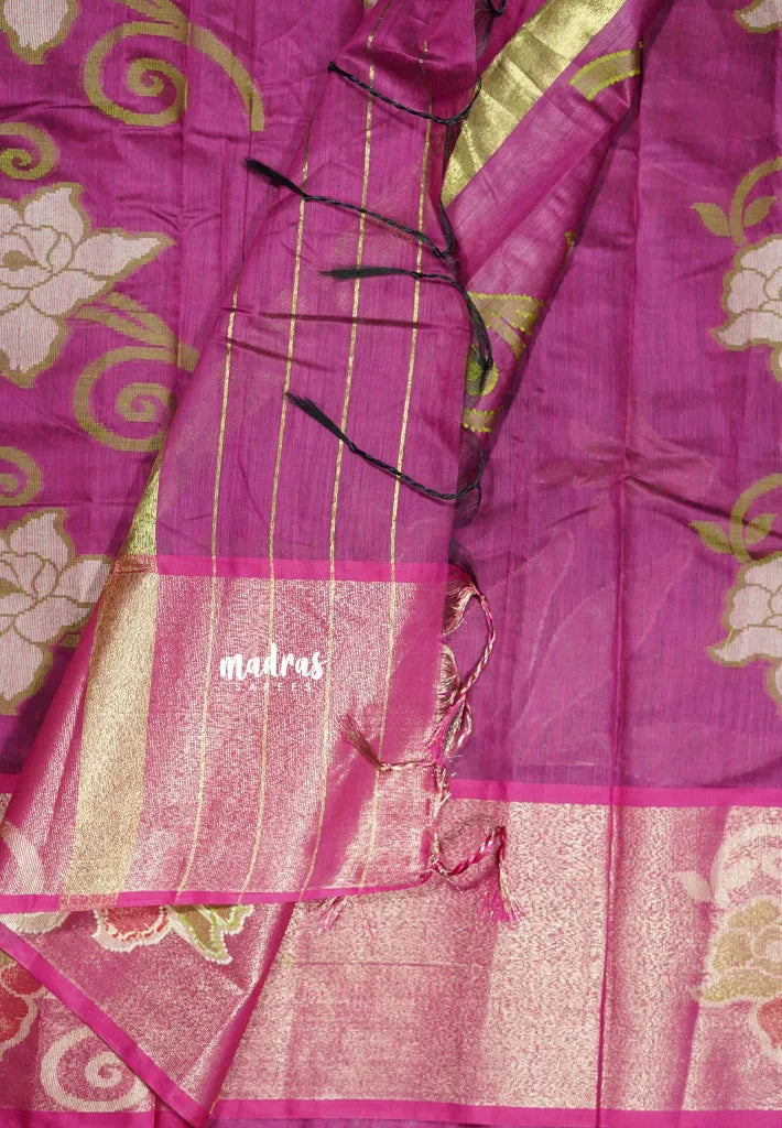 Moonlit Purple - Chandrika - Ikkat Pochampally Silk cotton with Tissue border
