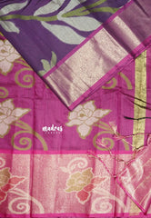Moonlit Purple - Chandrika - Ikkat Pochampally Silk cotton with Tissue border
