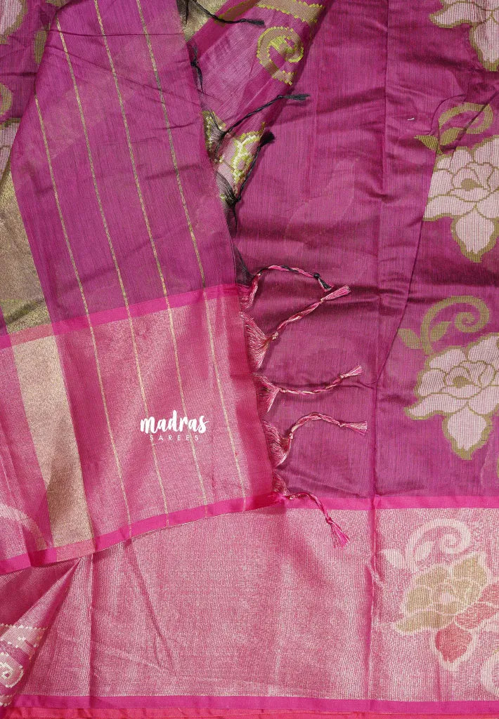 Red Ember - Chandrika - Ikkat Pochampally Silk cotton with Tissue border