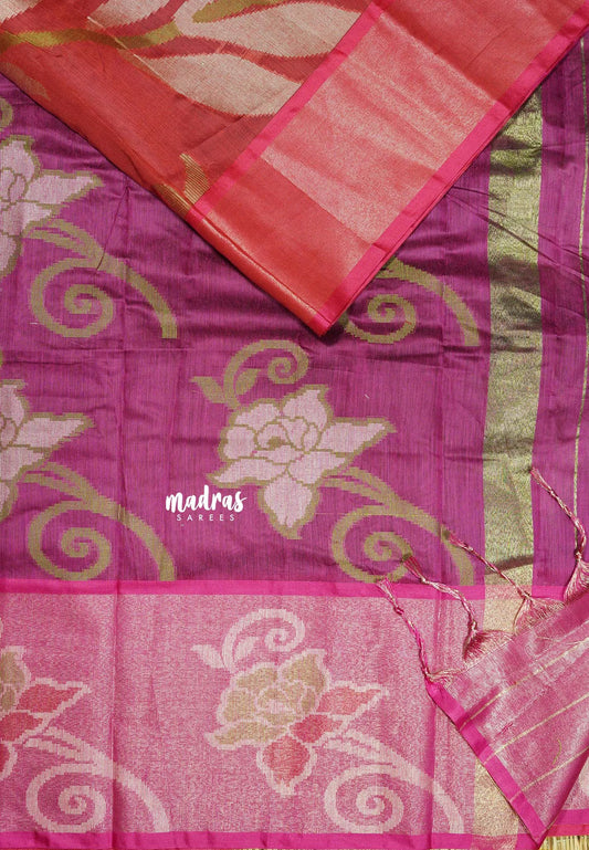 Red Ember - Chandrika - Ikkat Pochampally Silk cotton with Tissue border