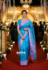 Olympic Blue - Chandrika - Ikkat Pochampally Soft Silk with Rettapet Border - Best for Small Functions