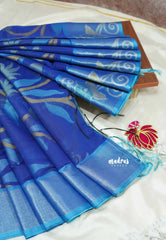 Blue - Chandrika - Ikkat Pochampally Silk cotton with Tissue border