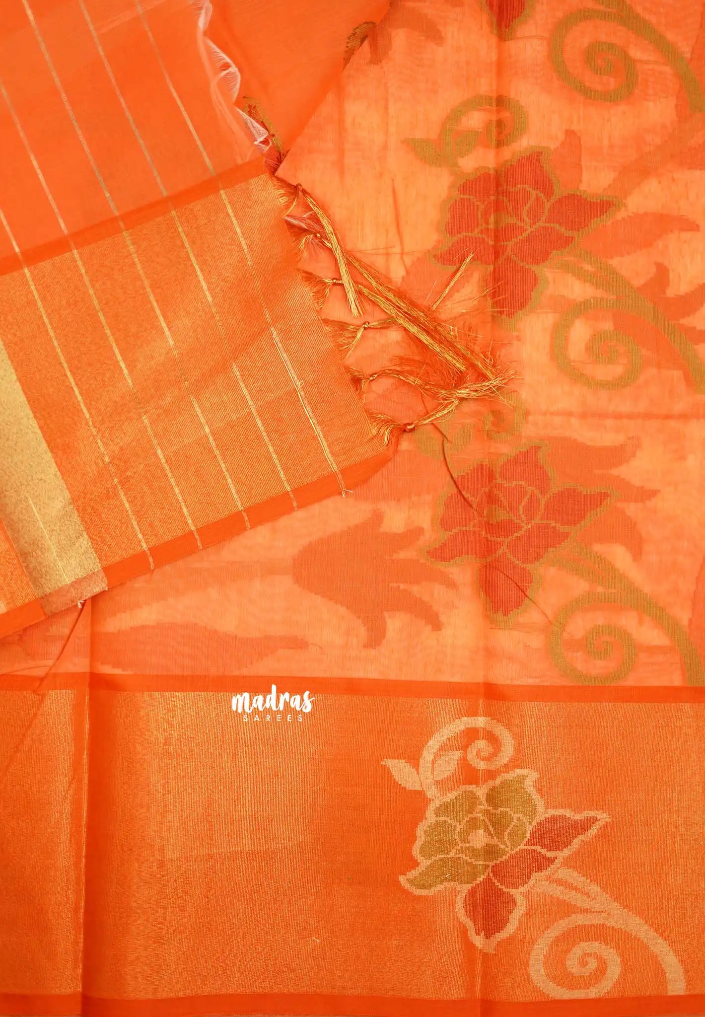 Chandrika - Ikkat Pochampally Silk cotton with Tissue border - Half white - Madras Sarees 