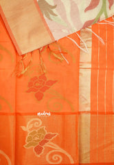 Chandrika - Ikkat Pochampally Silk cotton with Tissue border - Half white - Madras Sarees 