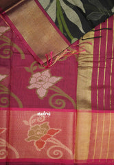 Chandrika - Ikkat Pochampally Silk cotton with Tissue border - Black - Madras Sarees 