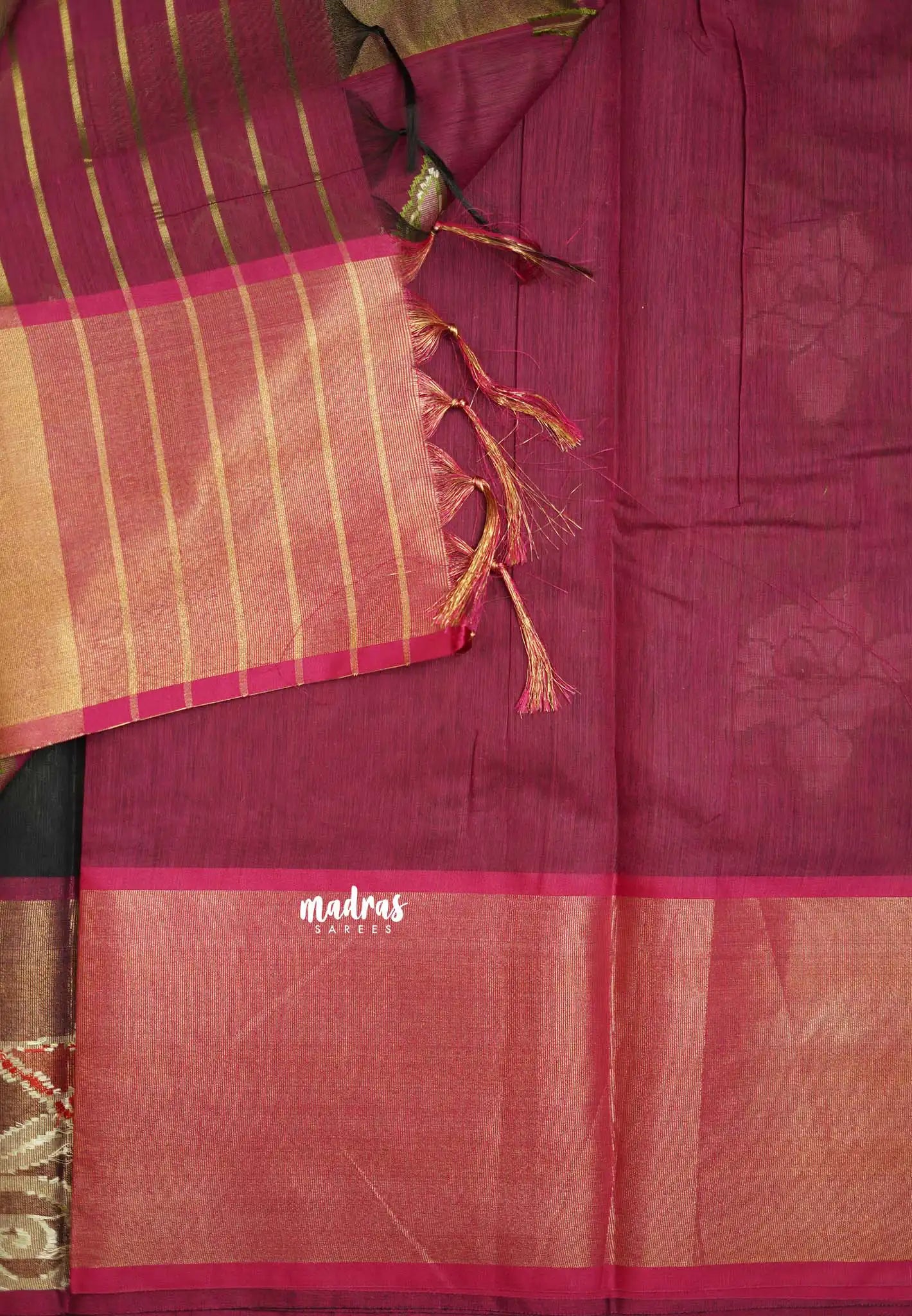 Chandrika - Ikkat Pochampally Silk cotton with Tissue border - Black - Madras Sarees 