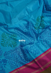 Bright Sky Blue wih Queen's Pink - Chandrika - Ikkat Pochampally Soft Silk with Rettapet Border - Best for Small Functions