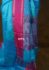 Bright Sky Blue wih Queen's Pink - Chandrika - Ikkat Pochampally Soft Silk with Rettapet Border - Best for Small Functions