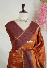 Dual Shade Mustard Orange - Chandrika - Ikkat Pochampally Soft Silk with Zari Weaving Buttas and Rich Pallu - Perfect for Diwali Festive | Celebrations