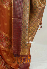 Dual Shade Mustard Orange - Chandrika - Ikkat Pochampally Soft Silk with Zari Weaving Buttas and Rich Pallu - Perfect for Diwali Festive | Celebrations